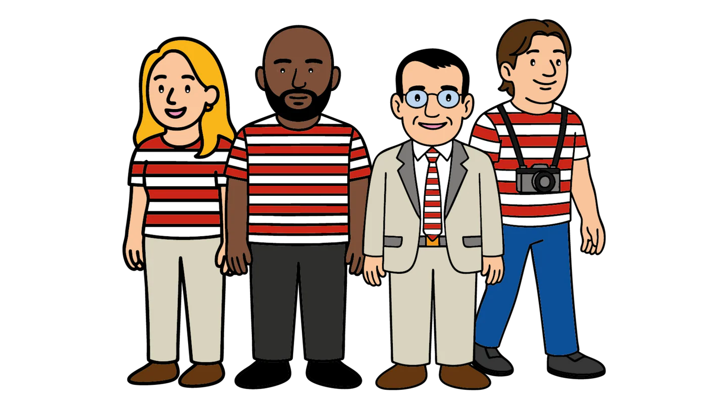 Des amis illustrés dans une scène cherche-et-trouve
